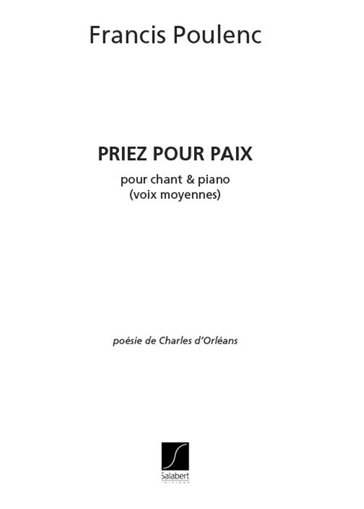 Priez Pour Paix Pour Chant Et Piano - Voix